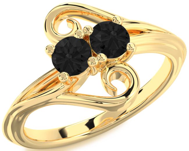 Black Diamond Gold Round Two Stone Ring