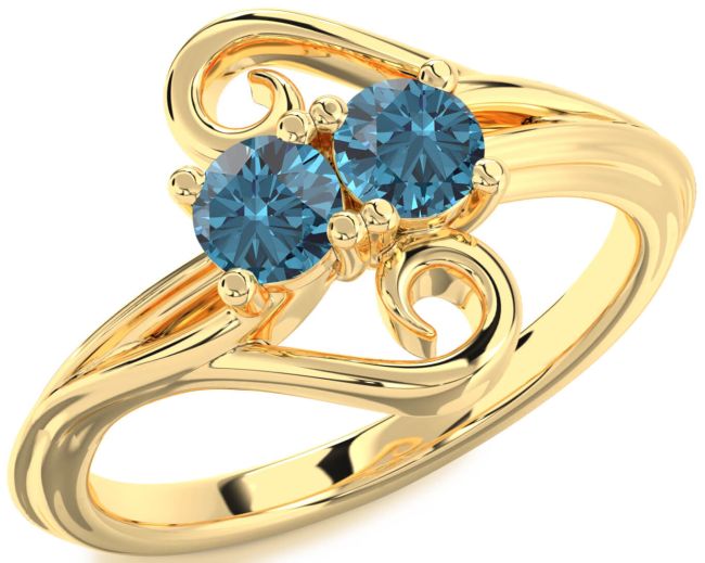 Blue Diamond Gold Round Two Stone Ring