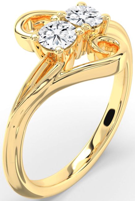 Lab Diamond Gold Silver Round Two Stone Ring