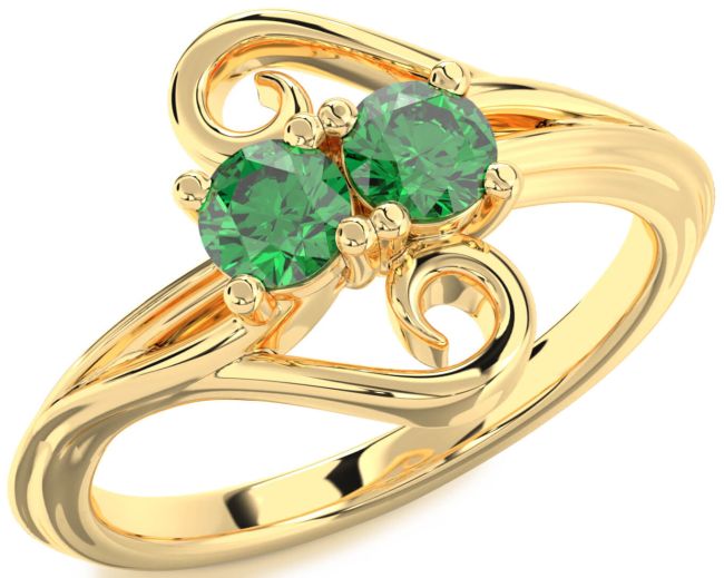 Emerald Gold Round Two Stone Birthstone Ring
