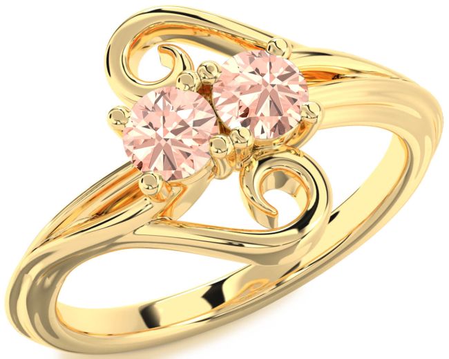 Morganite Gold Silver Round Two Stone Ring
