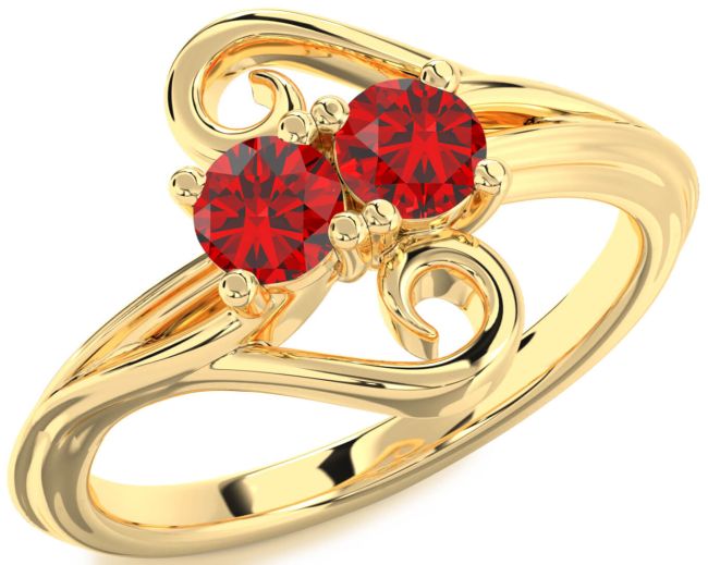 Ruby Gold Round Two Stone Birthstone Ring