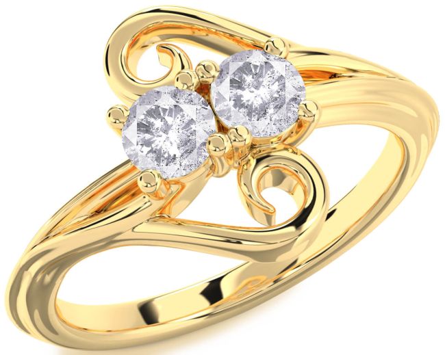 Salt & Pepper Diamond Gold Round Two Stone Ring