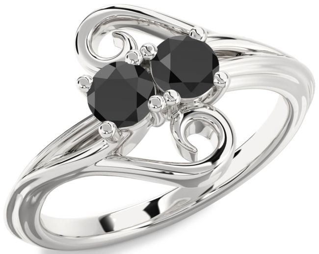 Black Onyx Silver Round Two Stone Ring