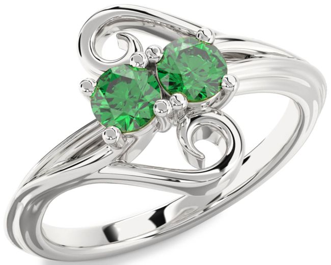 Emerald Platinum Round Two Stone Birthstone Ring