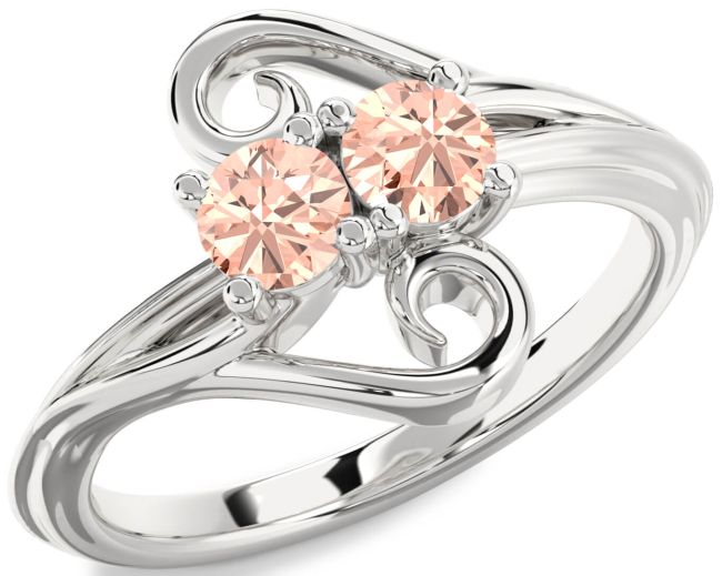 Morganite Silver Round Two Stone Ring