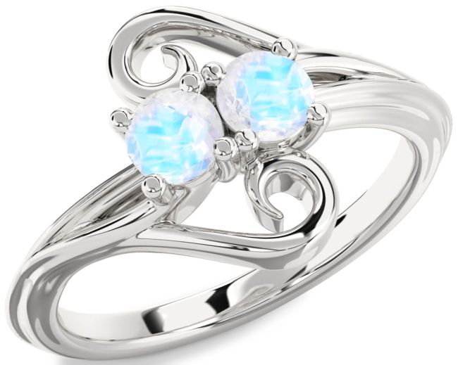 Moonstone Silver Round Two Stone Ring