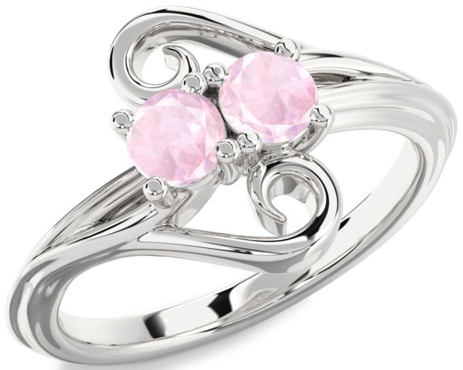 Rose Quartz Silver Round Two Stone Ring