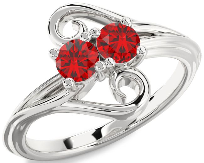 Ruby Platinum Round Two Stone Birthstone Ring