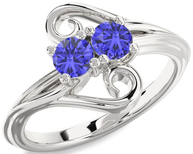 Tanzanite Silver Round Two Stone Ring