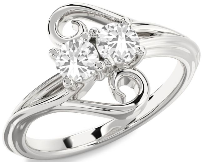 White Sapphire Silver Round Two Stone Ring