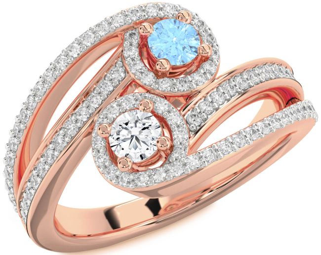 Diamond Rose Gold Round Two Stone Pave Promise Ring