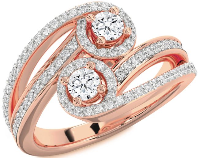 Diamond Rose Gold Round Two Stone Pave Ring