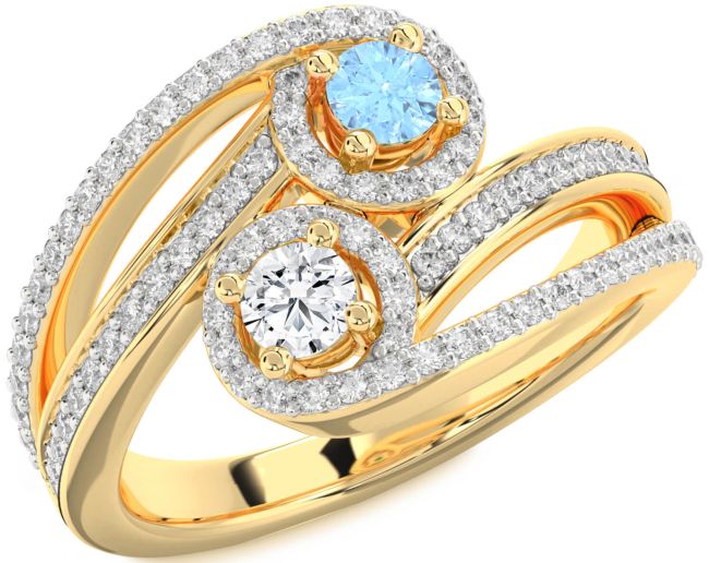 Diamond Gold Silver Round Two Stone Pave Promise Ring