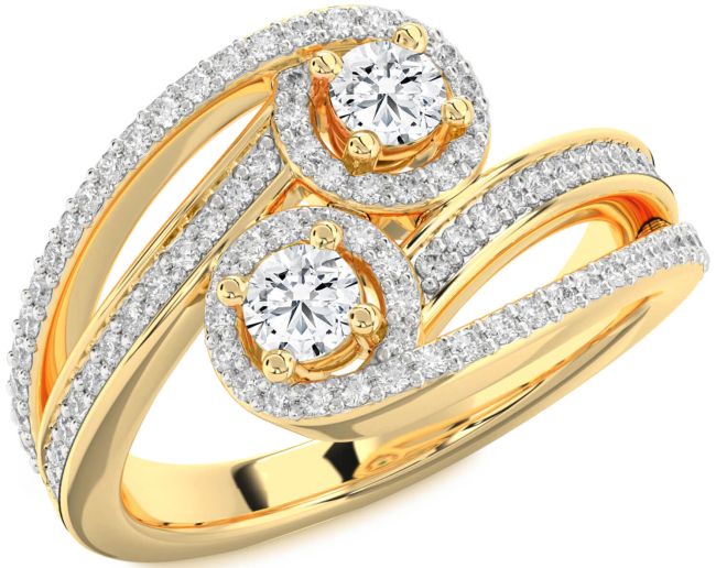 Diamond Gold Silver Round Two Stone Pave Ring