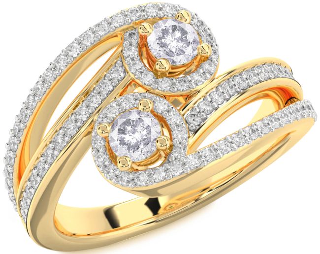 Salt & Pepper Diamond Gold Silver Round Two Stone Pave Ring