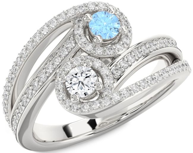 Diamond Silver Round Two Stone Pave Promise Ring
