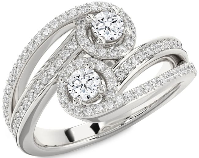 Diamond Platinum Round Two Stone Pave Ring