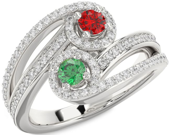 Diamond Silver Round Two Stone Pave Promise Ring