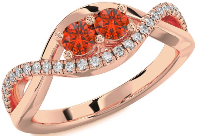 Diamond Fire Opal Rose Gold Infinity Round Two Stone Ring