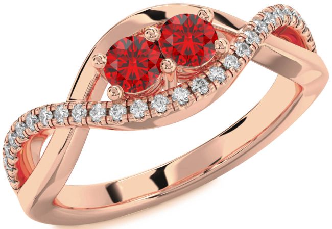Diamond Ruby Rose Gold Silver Infinity Round Two Stone Birthstone Ring