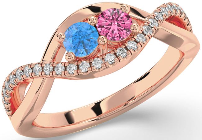 Diamond Rose Gold Infinity Round Two Stone Promise Ring