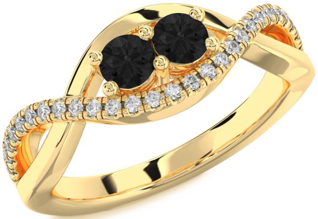 Black Diamond Gold Infinity Round Two Stone Ring