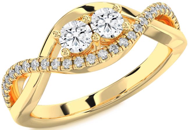 Diamond Gold Silver Infinity Round Two Stone Ring