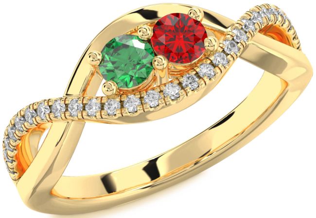 Diamond Gold Silver Infinity Round Two Stone Promise Ring