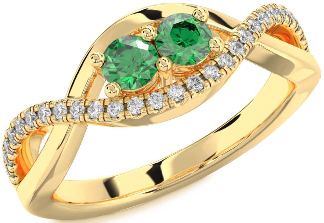 Diamond Emerald Gold Silver Infinity Round Two Stone Birthstone Ring