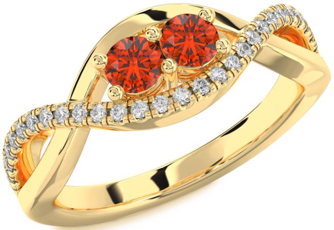 Diamond Fire Opal Gold Infinity Round Two Stone Ring
