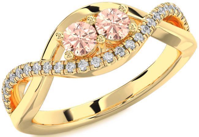 Diamond Morganite Gold Infinity Round Two Stone Ring