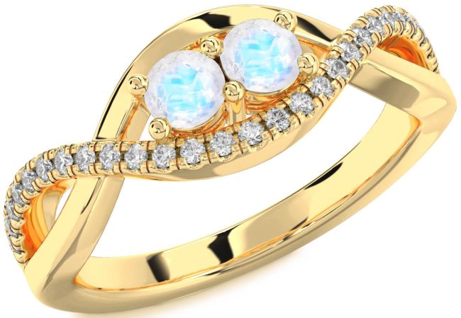 Diamond Moonstone Gold Infinity Round Two Stone Ring