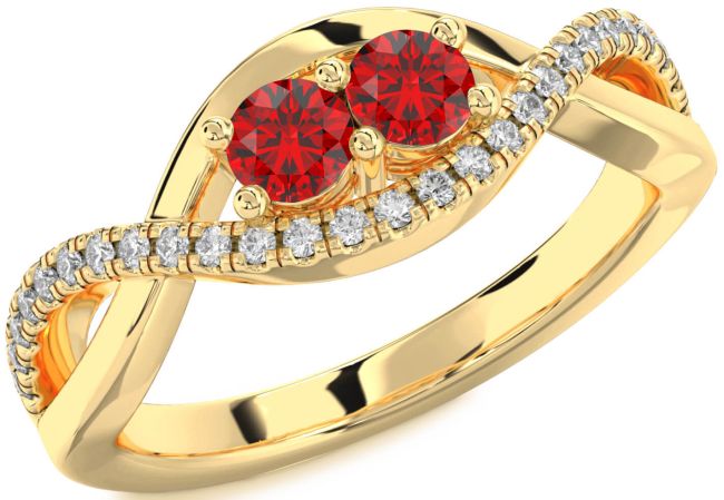 Diamond Ruby Gold Silver Infinity Round Two Stone Birthstone Ring