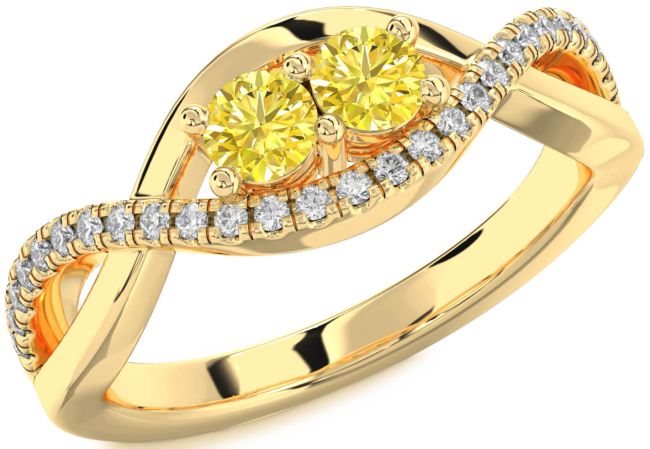 Yellow Diamond Gold Infinity Round Two Stone Ring