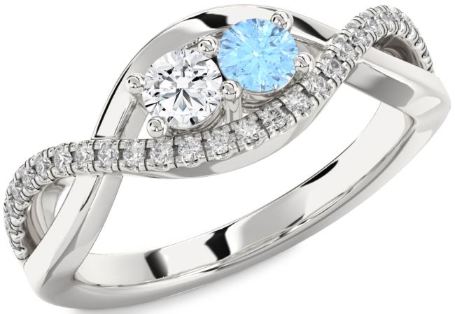 Diamond Silver Infinity Round Two Stone Promise Ring