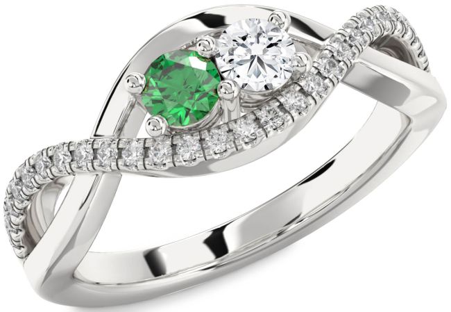 Diamond Silver Infinity Round Two Stone Promise Ring