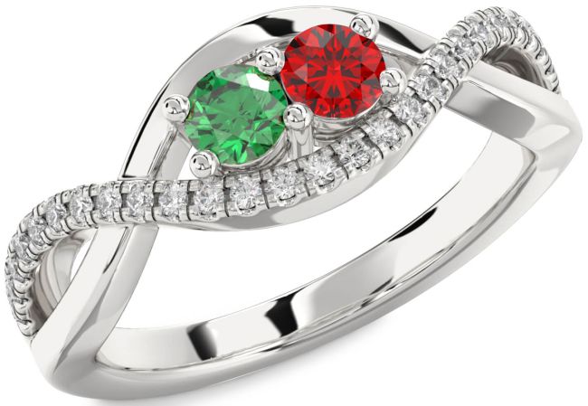 Diamond Silver Infinity Round Two Stone Promise Ring