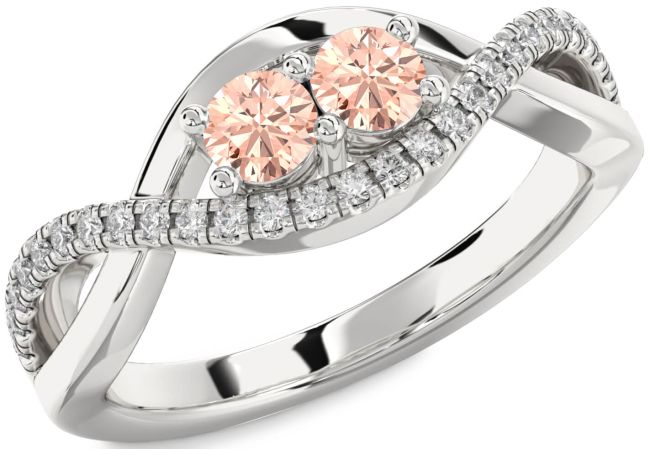 Diamond Morganite Silver Infinity Round Two Stone Ring