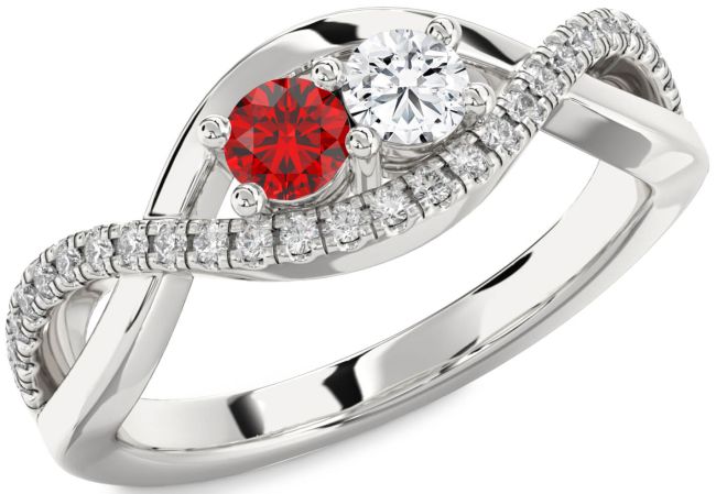 Diamond Silver Infinity Round Two Stone Promise Ring