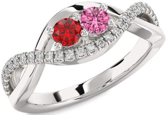 Diamond Silver Infinity Round Two Stone Promise Ring