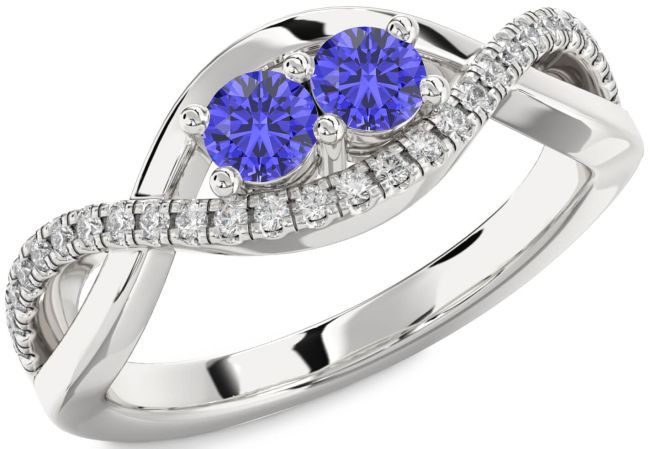 Diamond Tanzanite Silver Infinity Round Two Stone Ring