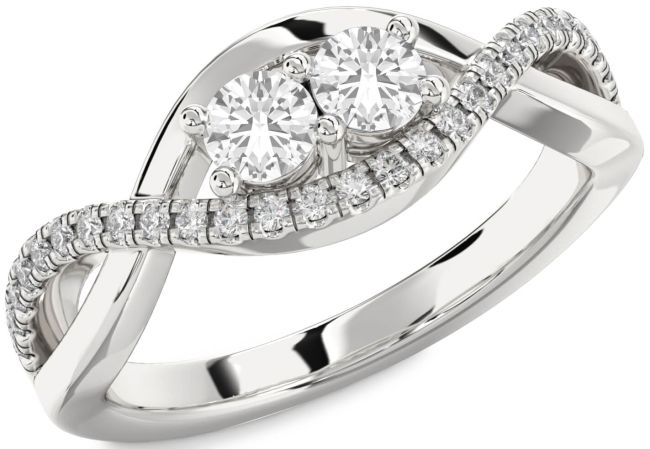Diamond White Sapphire Silver Infinity Round Two Stone Ring