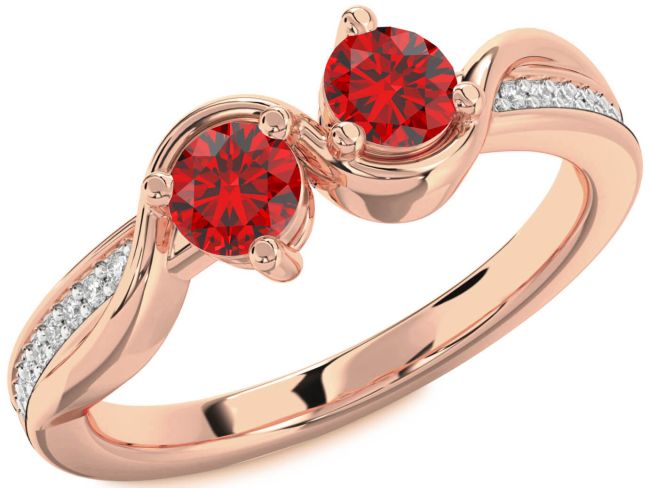 Diamond Ruby Rose Gold Round Two Stone Birthstone Ring
