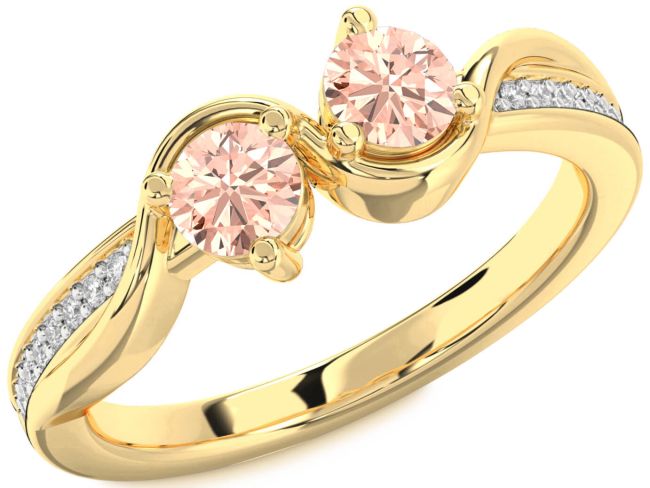Diamond Morganite Gold Round Two Stone Ring