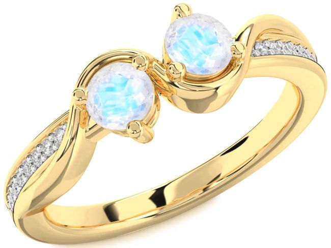 Diamond Moonstone Gold Silver Round Two Stone Ring