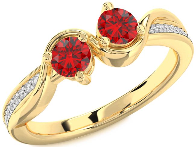Diamond Ruby Gold Round Two Stone Birthstone Ring