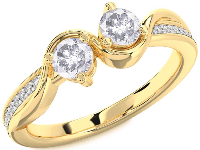Salt & Pepper Diamond Gold Silver Round Two Stone Ring