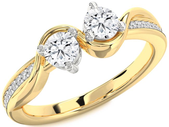 Diamond Gold Silver Round Two Stone Ring