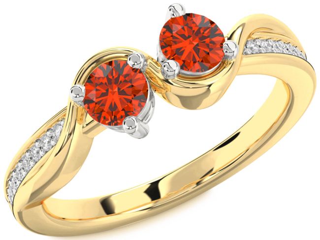 Diamond Fire Opal Gold Silver Round Two Stone Ring
